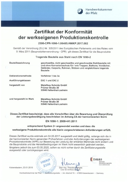 Zertifikat der Konformität der werkseigenen Produktionskontrolle